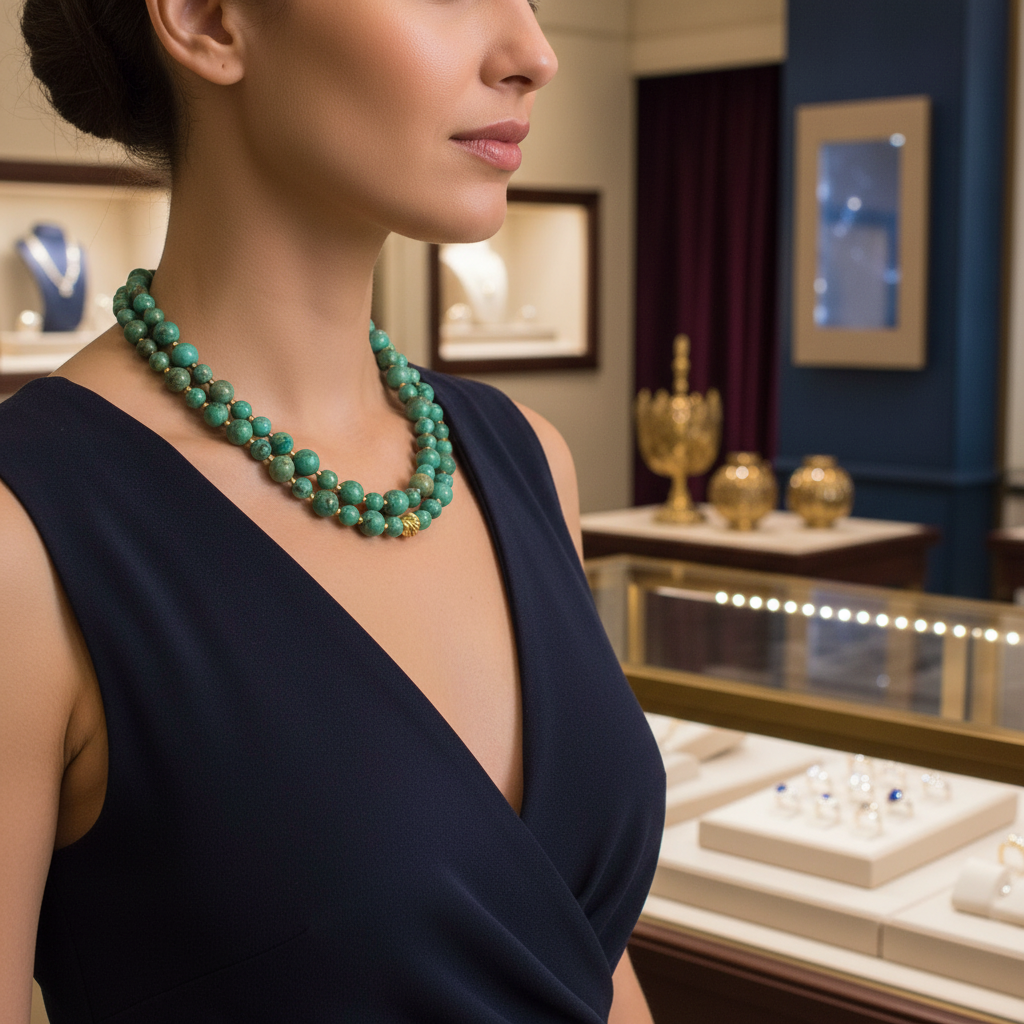 Collier en perles de turquoise africaine et vermeil