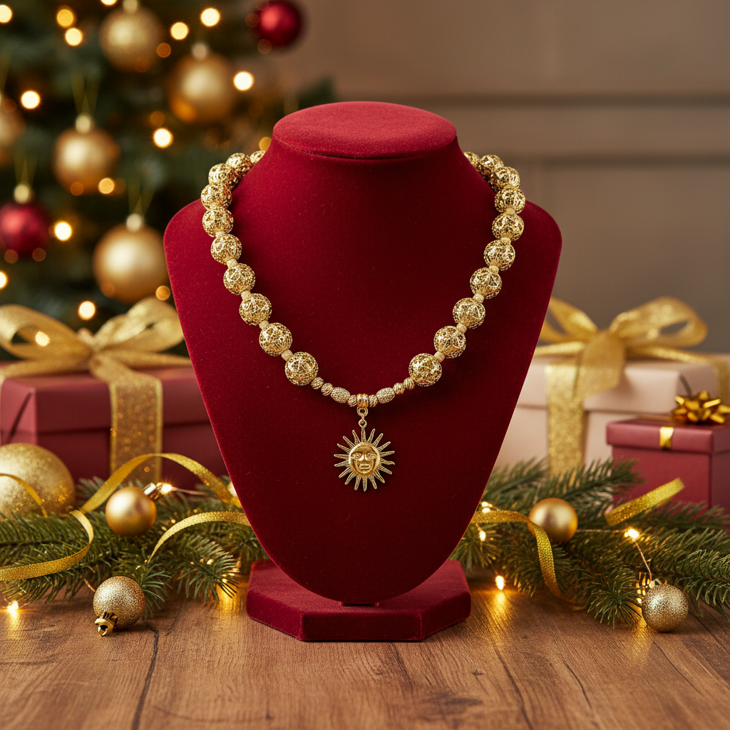 Collier doré et son pendentif soleil