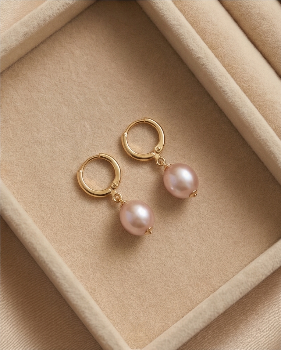 Boucles d oreilles en perles de culture mauve et Vermeil