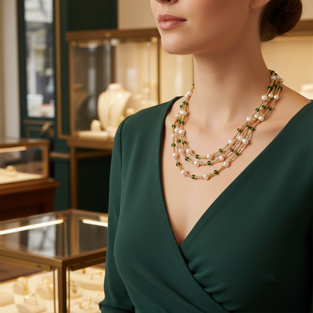 Collier triple rangs avec perles de culture irrégulières