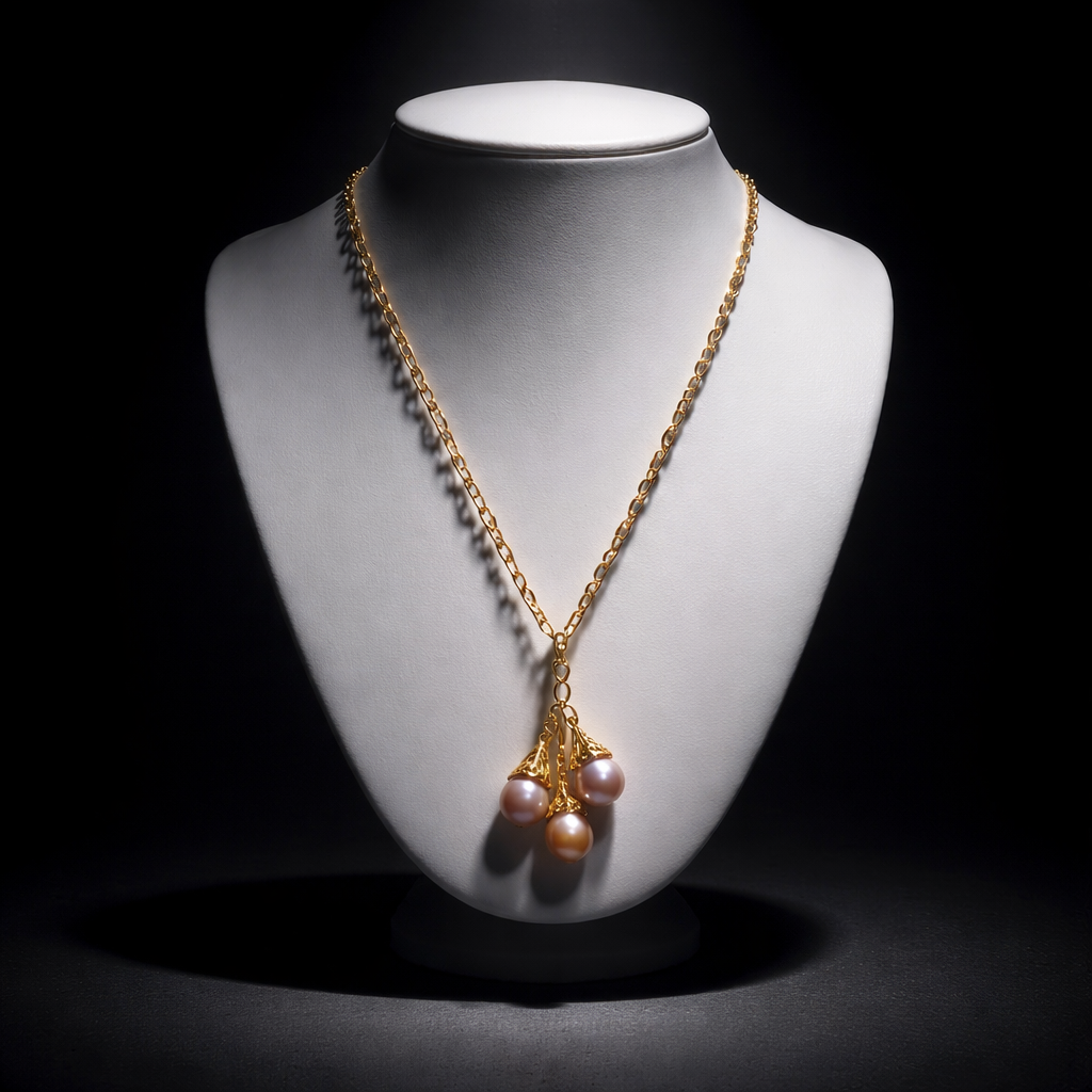 Collier exceptionnel en plaqué or 24k et perles prestigieuses