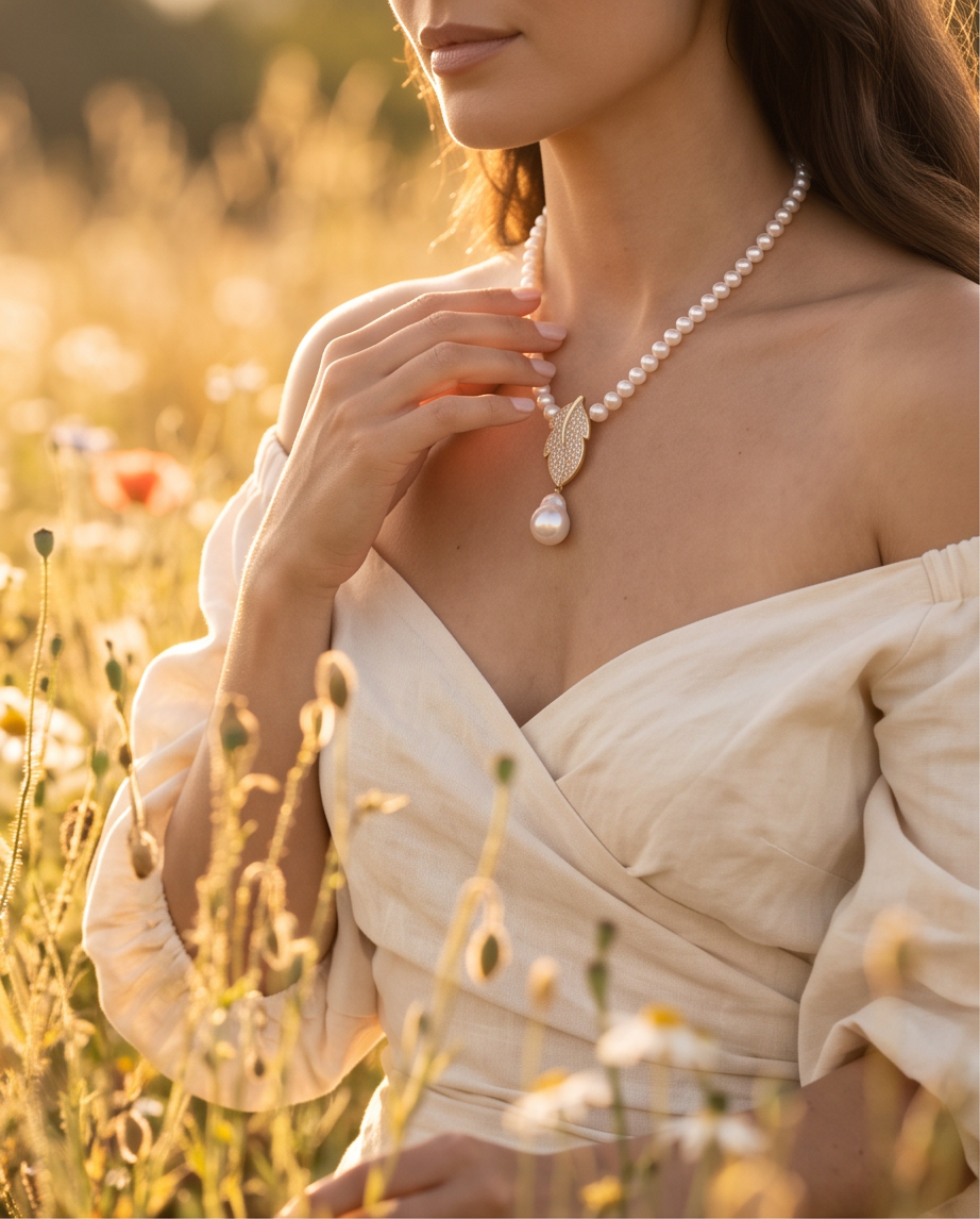 Collier or  perles de culture - Lumière nacrée