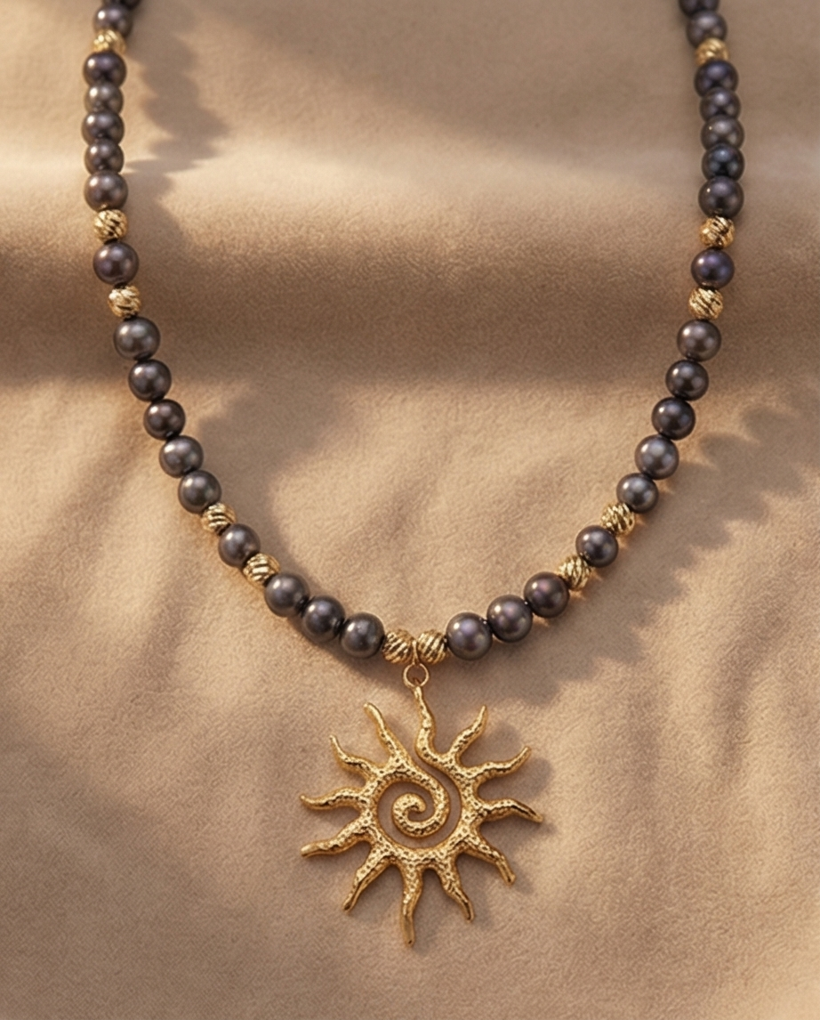 Soleil de Minuit - collier en perles de culture bleu marine