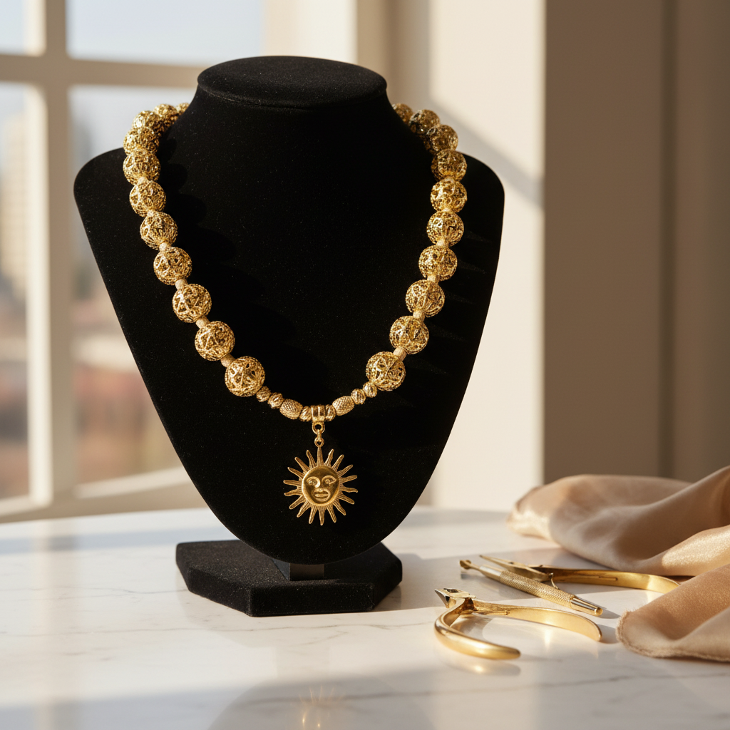 Collier doré et son pendentif soleil