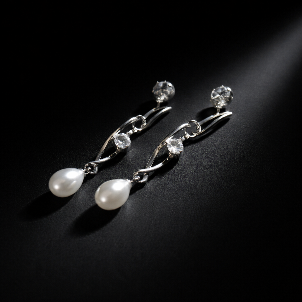 Boucles d oreilles en perles de culture blanche et olive