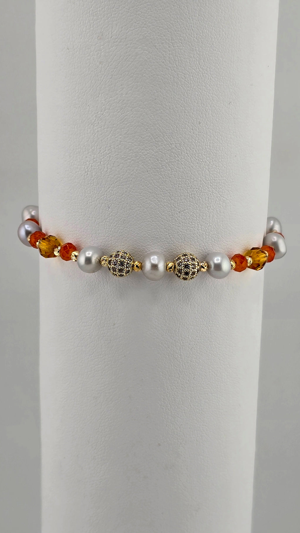 Bracelet en perles de culture et cristaux orange