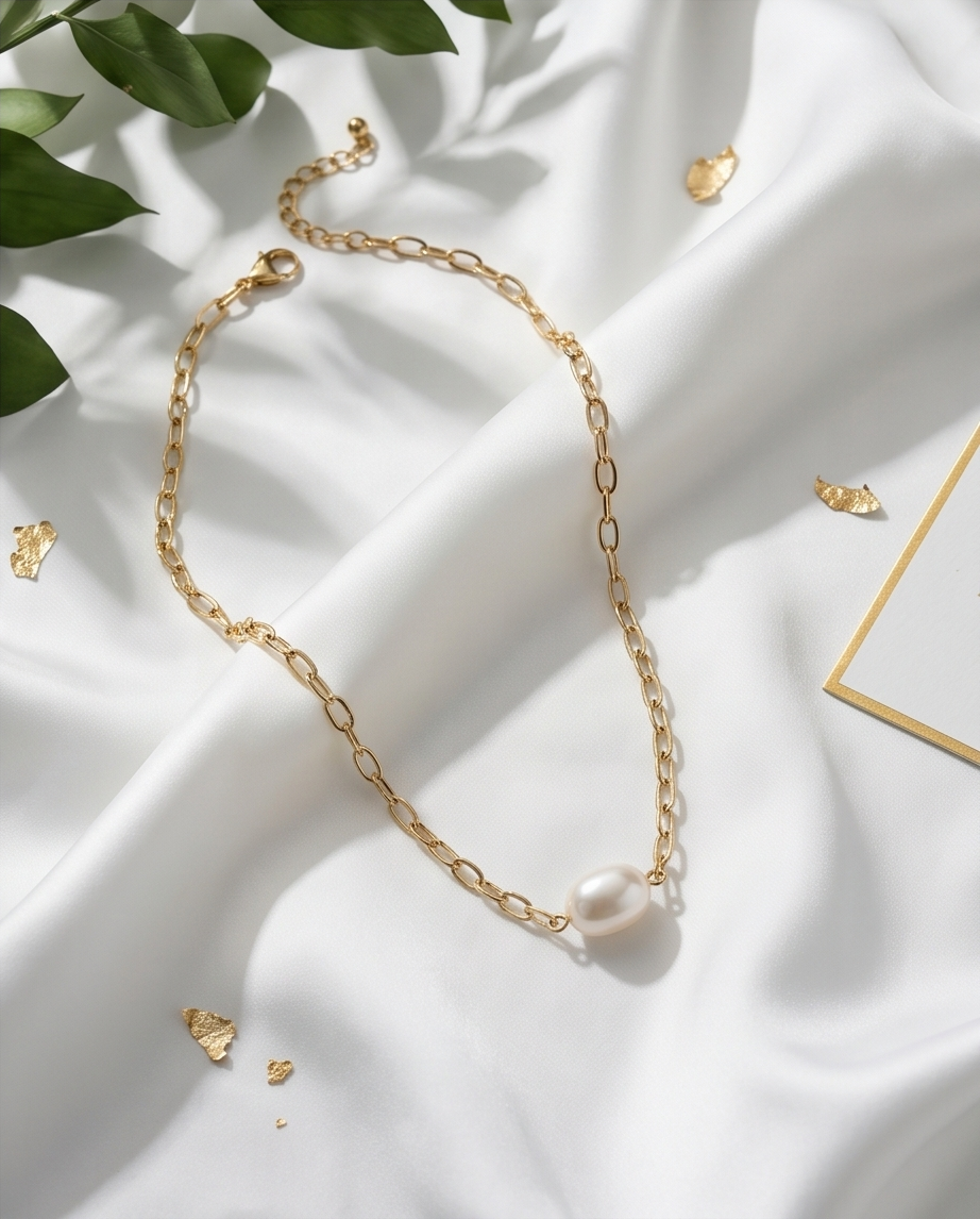 collier chaîne or orné d'une perle de culture blanche - vue 8