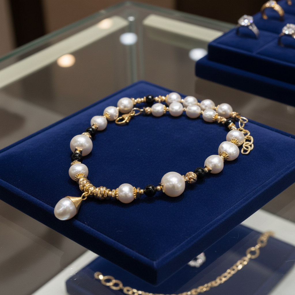 Collier en perles de culture baroque et onyx