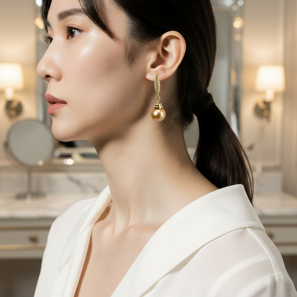 Boucles d oreilles avec perles de culture Édison couleur jaune or