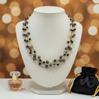 Collier de 3 rangs de perles de culture bleu marine