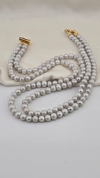 Collier double rangs en perles de culture grises