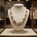 Collier de 3 rangs de perles de culture et rhodonite