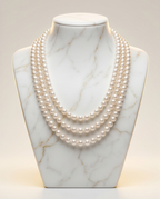 collier à trois rangs de perles de culture rondes blanches - vue 4