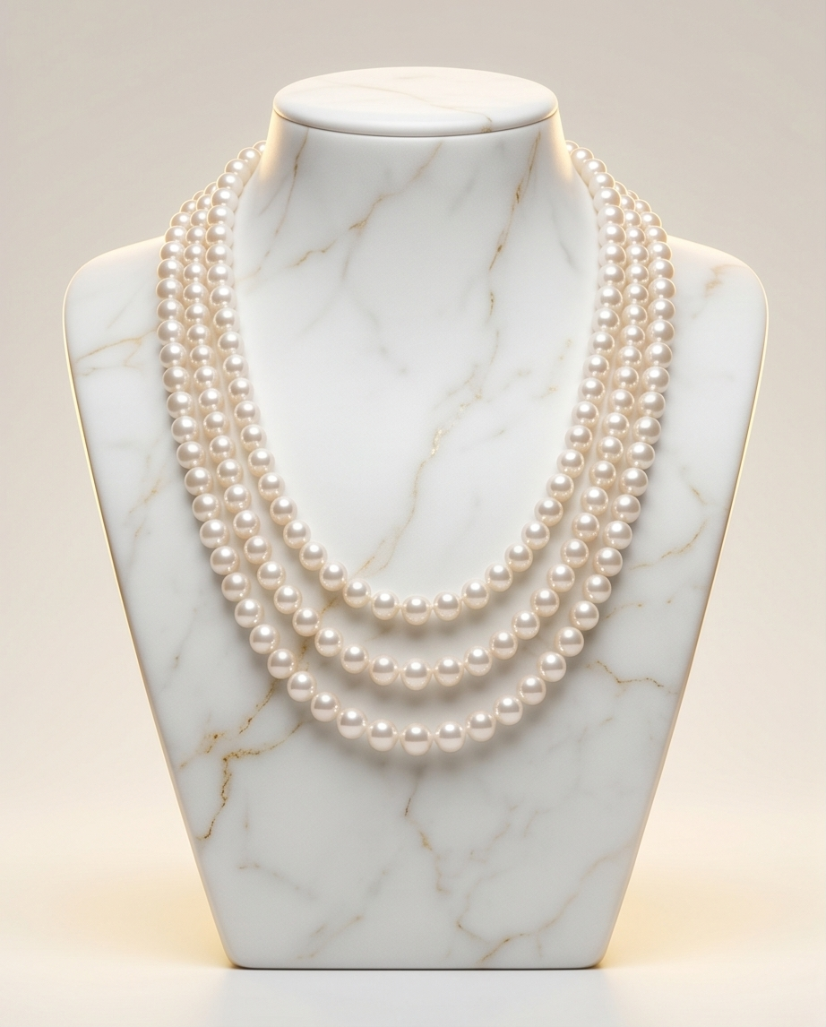 collier à trois rangs de perles de culture rondes blanches - vue 4