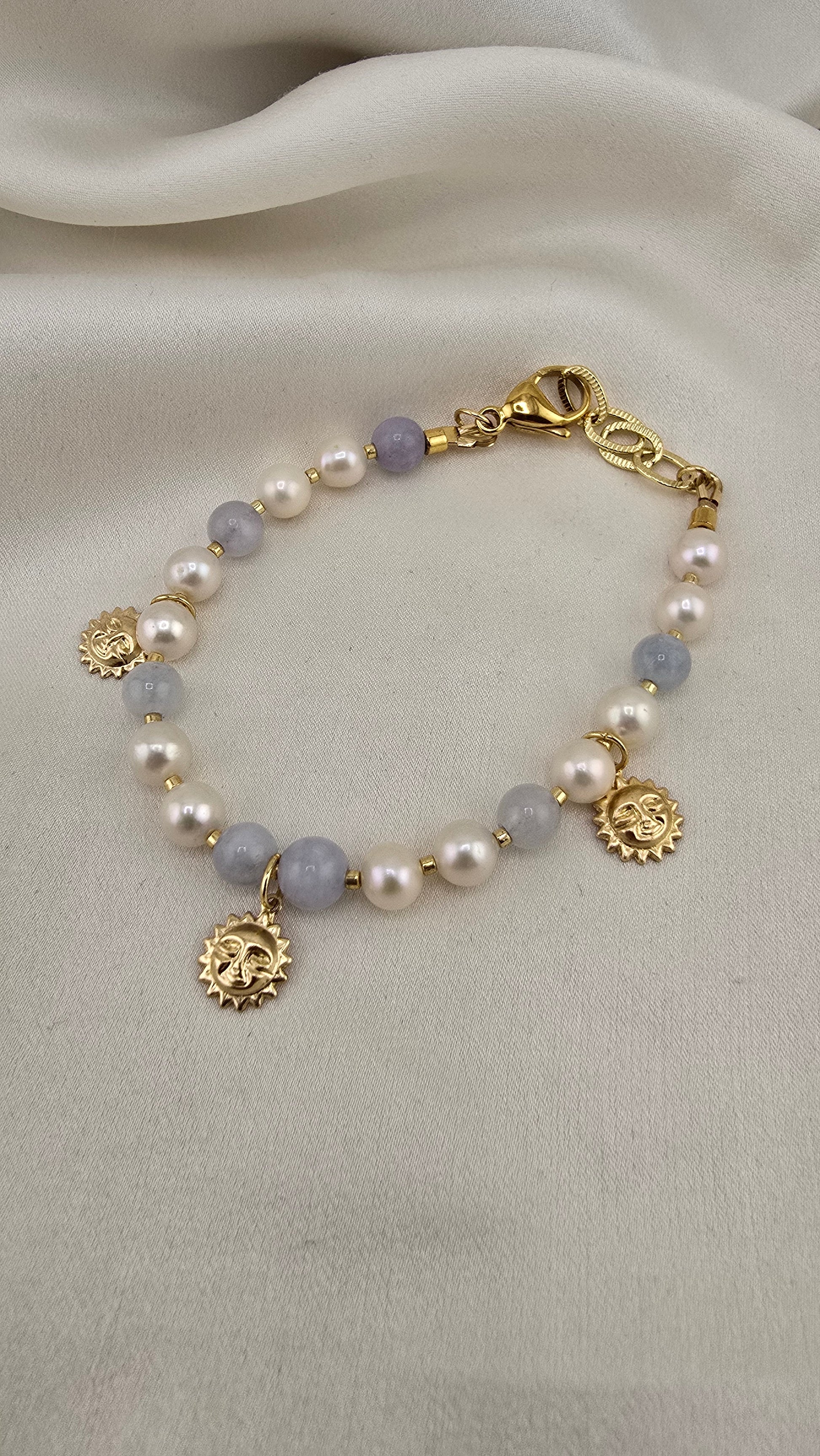 Bracelet en perles de culture et aigue marine