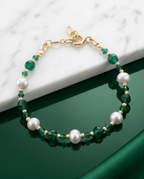 Bracelet or cristal perles de culture - Lumière verte