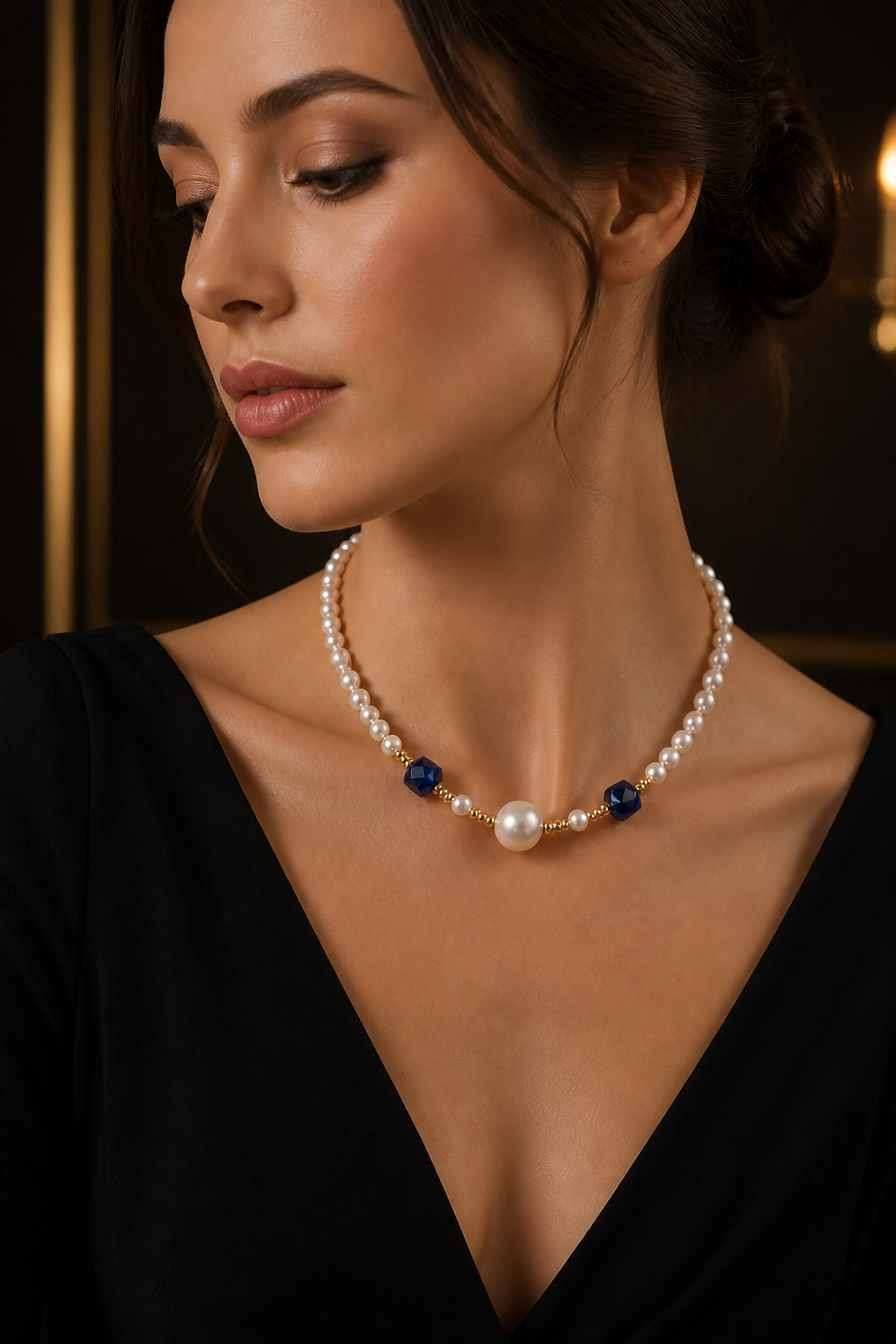 Collier perles de culture, quartz bleu - Éclat Royal