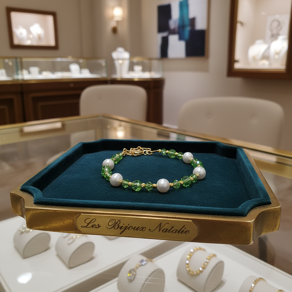 Bracelet en perles de culture cristaux verts