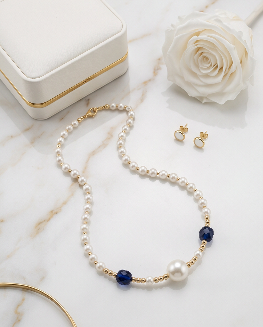 Collier perles de culture, quartz bleu - Éclat Royal