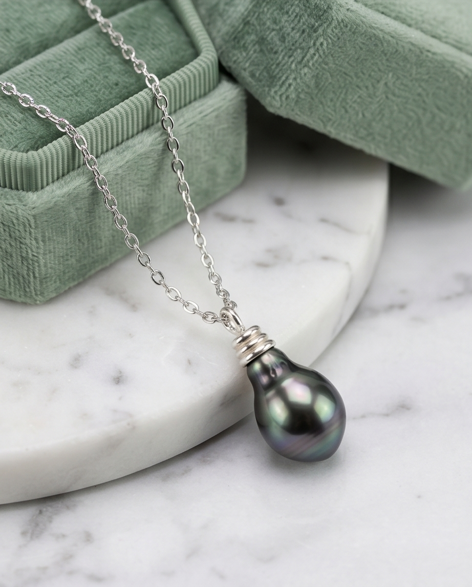 Larme du Lagon - chaine argent et perles de tahiti