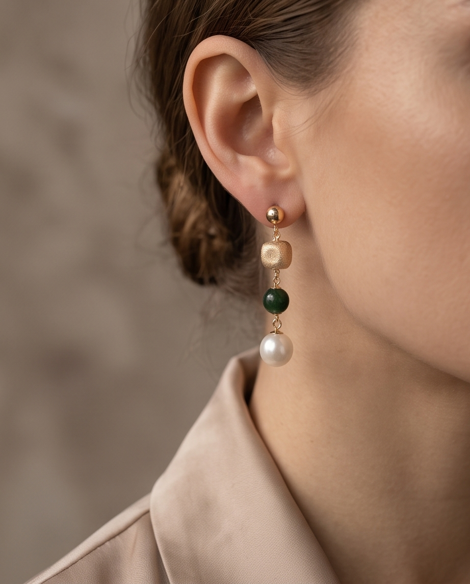 Boucles d'oreilles perles en GF, Emeraude et Perles de culture - Emeraude Heritage