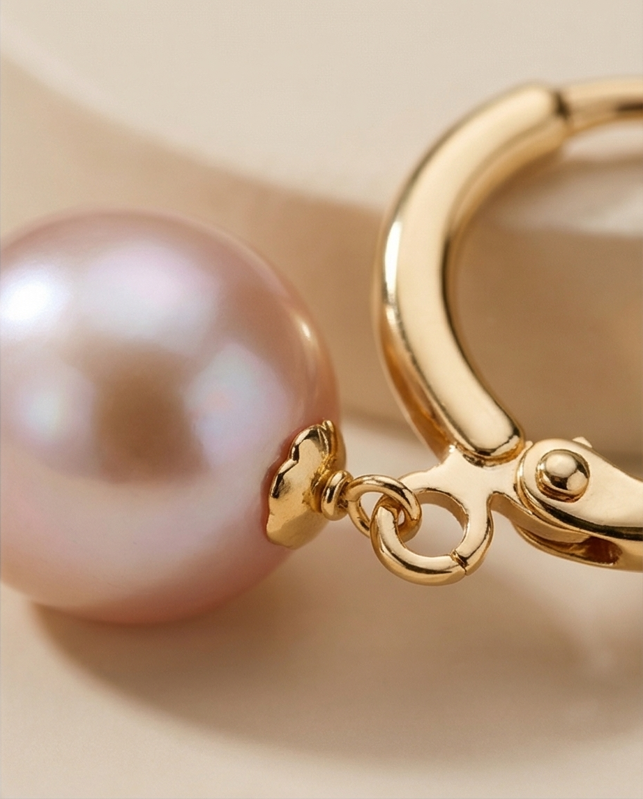 Boucles d oreilles en perles de culture mauve et Vermeil