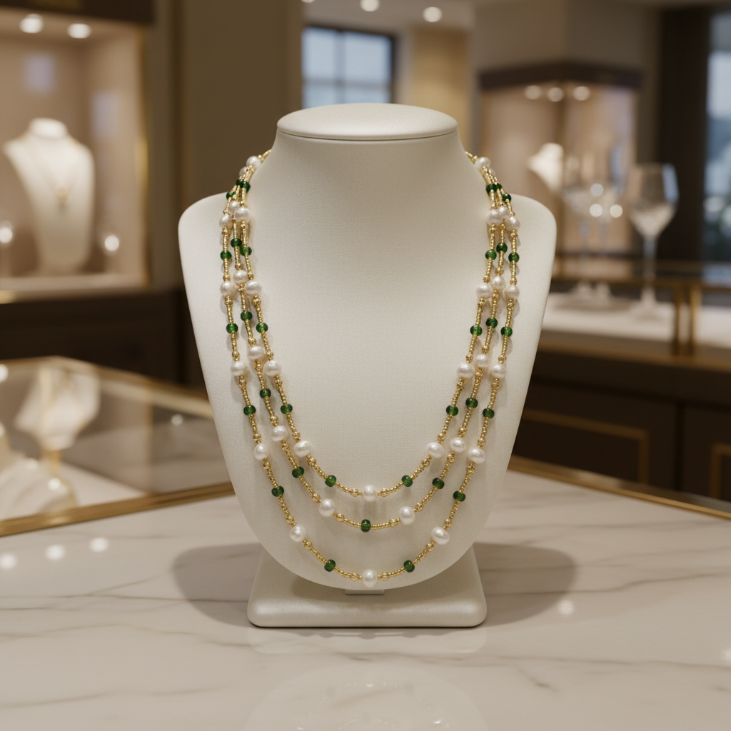 Collier triple rangs avec perles de culture irrégulières