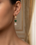 Boucles d'oreilles perles en GF, Emeraude et Perles de culture - Emeraude Heritage