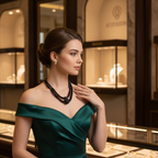 Collier double rangs en perles de cristal noir