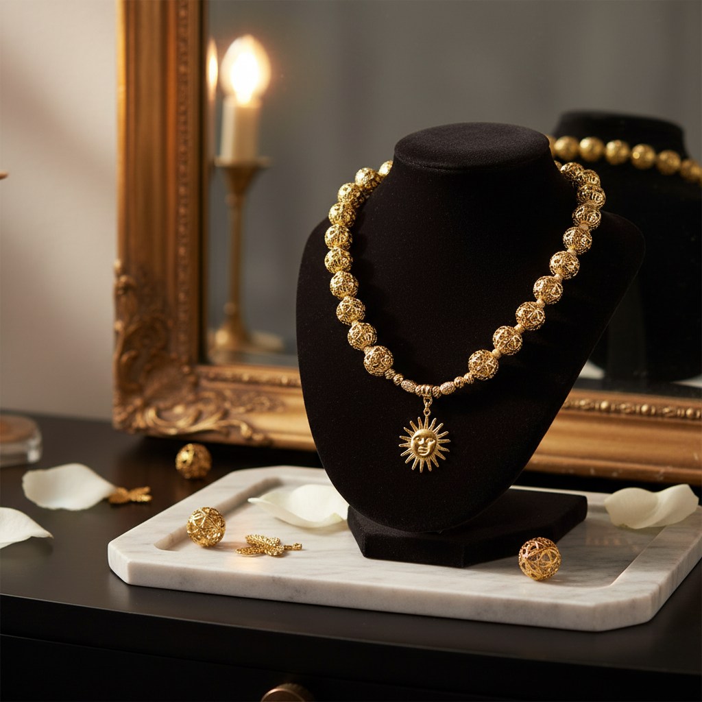 Collier doré et son pendentif soleil