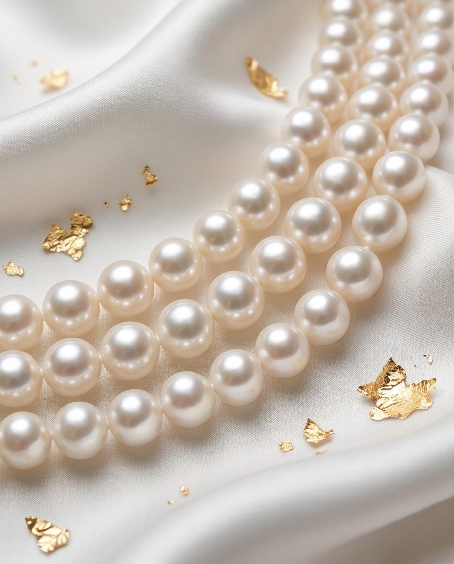collier à trois rangs de perles de culture rondes blanches - vue 3