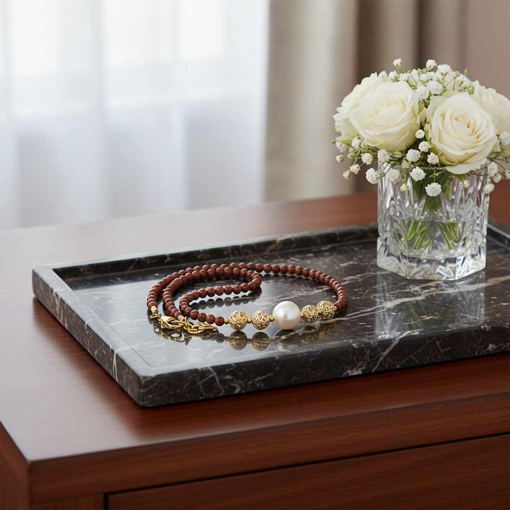 Collier en Jaspe rouge et pendentif perle de culture baroque