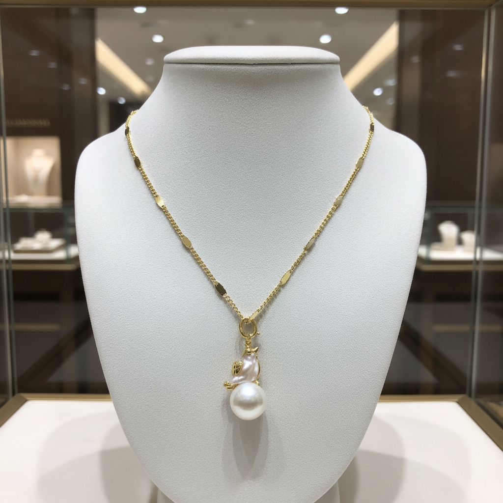 Perle de culture blanche et oiseau en nacre