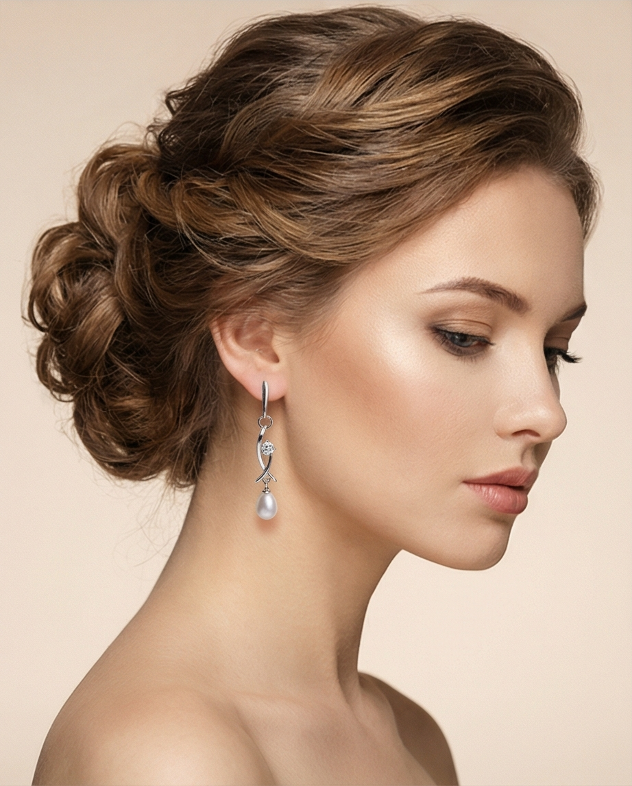 Boucles d oreilles en perles de culture blanche et olive