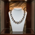 Collier de 3 rangs de perles de culture bleu marine