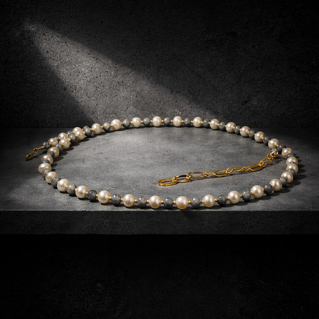 Lumière précieuse - collier perles de culture et labradorite