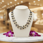 Collier de 3 rangs de perles de culture bleu marine