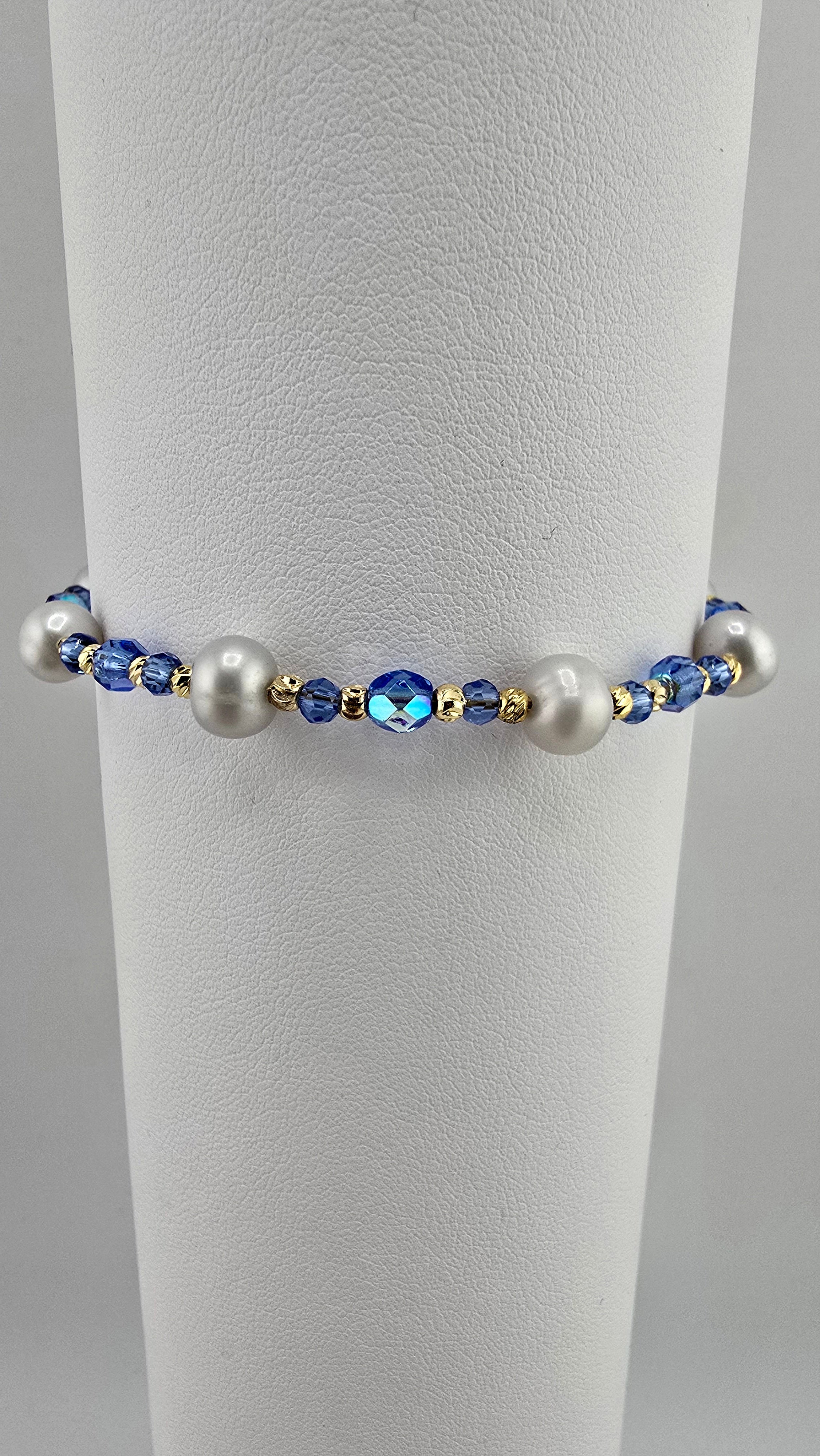 Bracelet en perles de culture et perles de cristal bleu azur