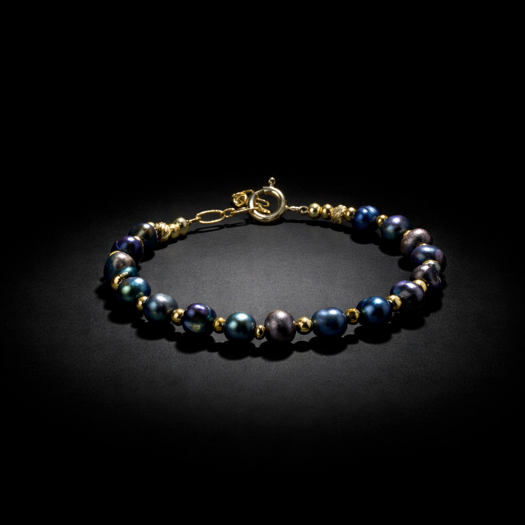 Bracelet en perles de culture bleu marine et vermeil