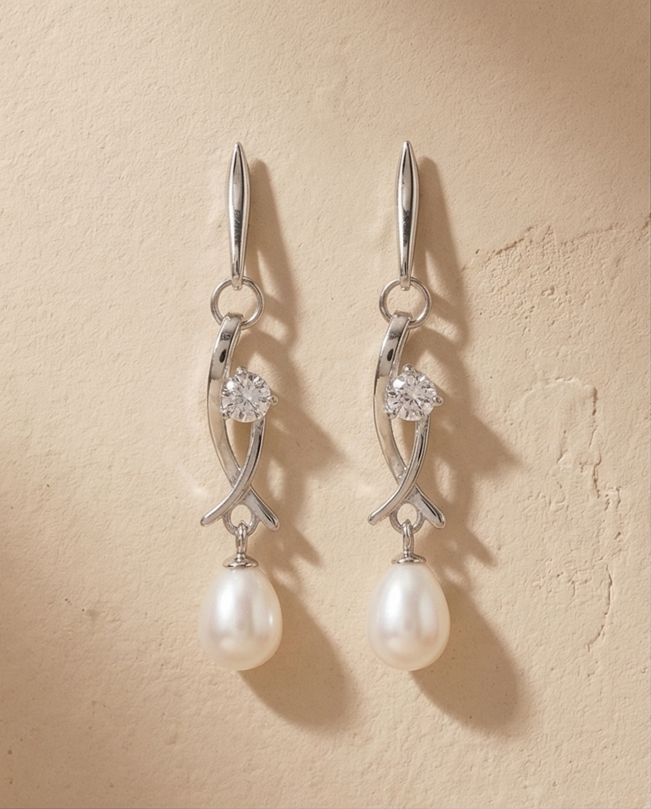 Boucles d oreilles en perles de culture blanche et olive