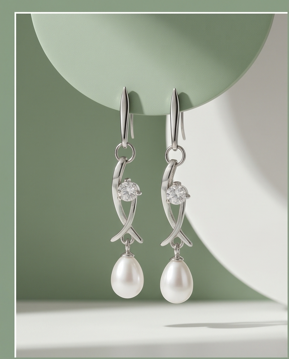 White and olive cultured pearl earrings