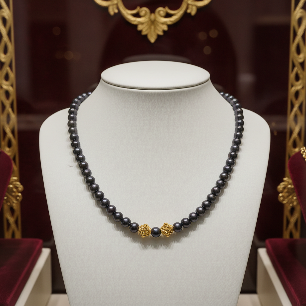 Collier en perles de culture bleu foncé et vermeil