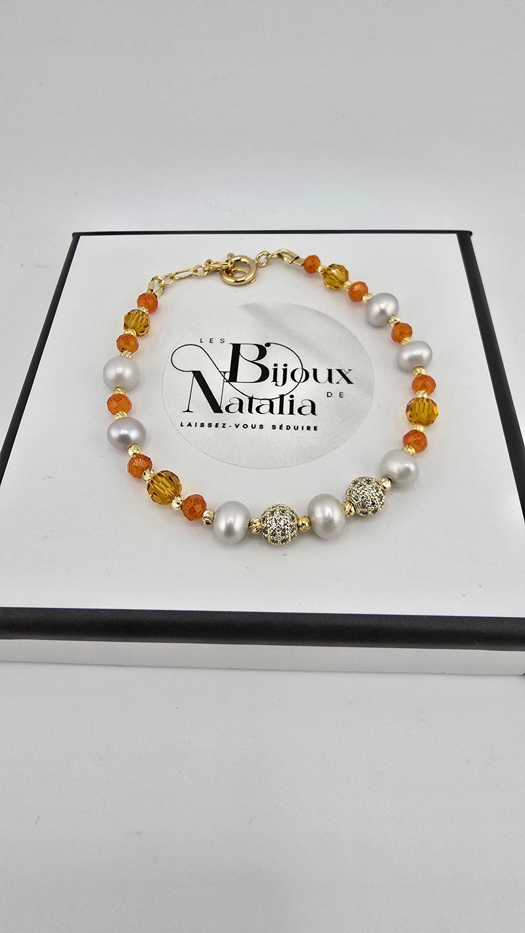 Bracelet en perles de culture et cristaux orange