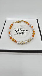 Bracelet en perles de culture et cristaux orange