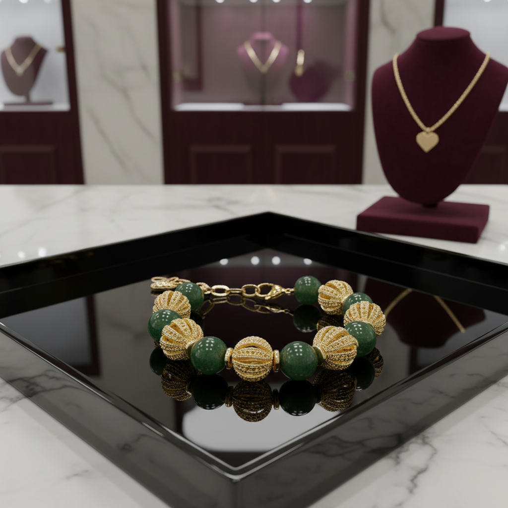 Bracelet en Agate et perles en plaqué or