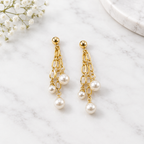 Boucles d'oreilles en plaque or 24k et perles de culture - Lumiere des 3 cascades